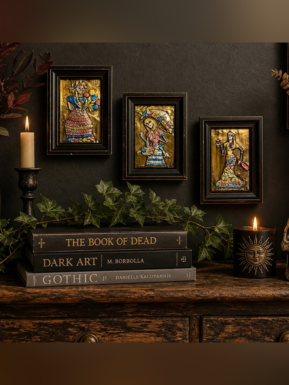 Miguel Borbolla Signed Original Skeleton Art Set | Gothic Framed Folk Punk Decor